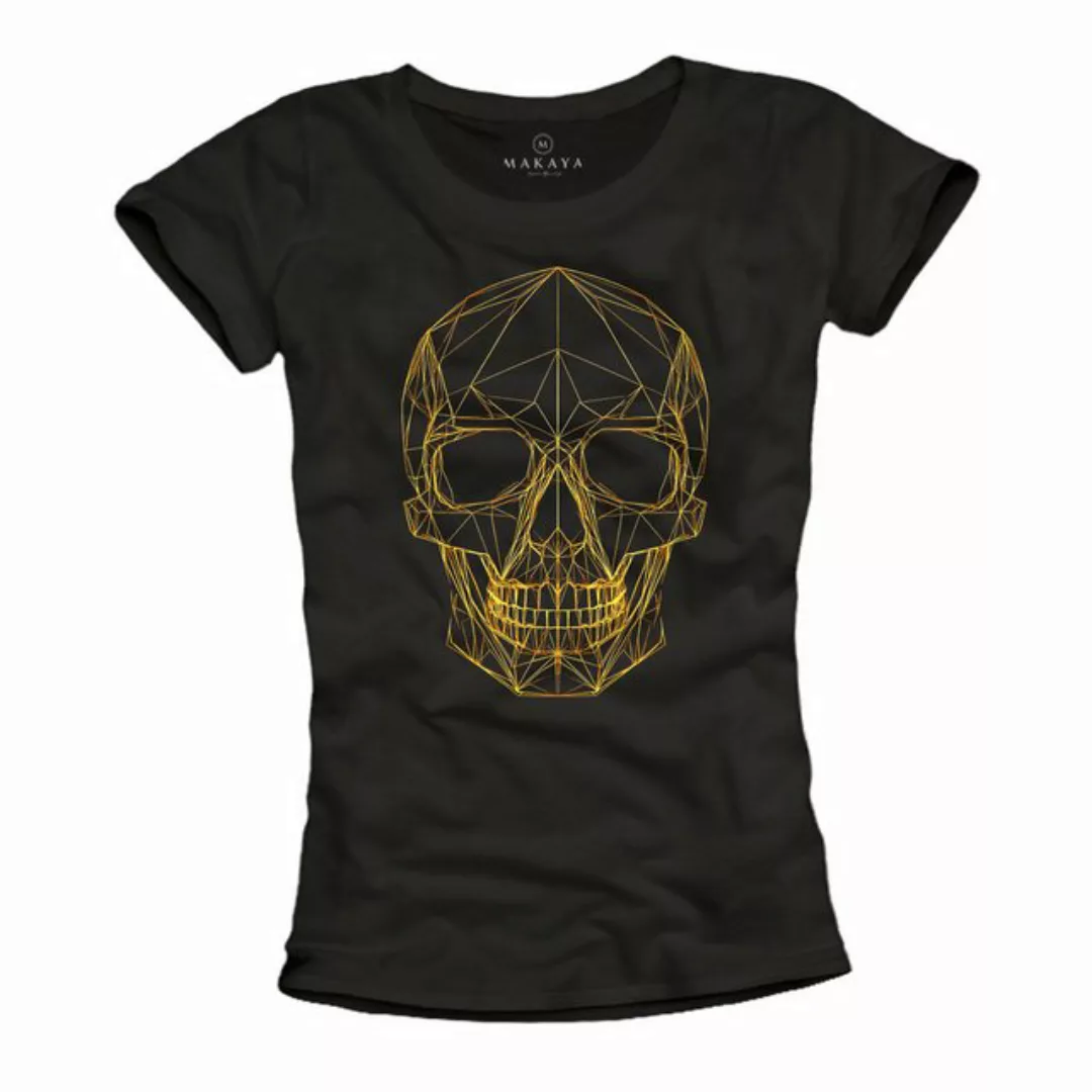 MAKAYA Print-Shirt mit Totenkopf Motiv Goldprint Goldruck Skull Gold Schwar günstig online kaufen