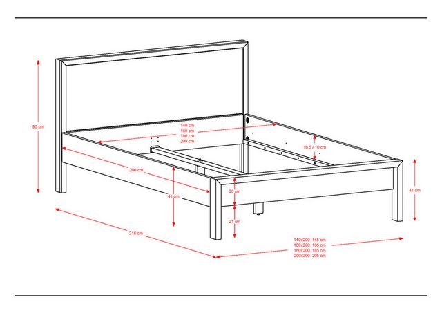 Home affaire Massivholzbett "Huven Doppelbett, Holzbett", (1 tlg.), Eiche M günstig online kaufen