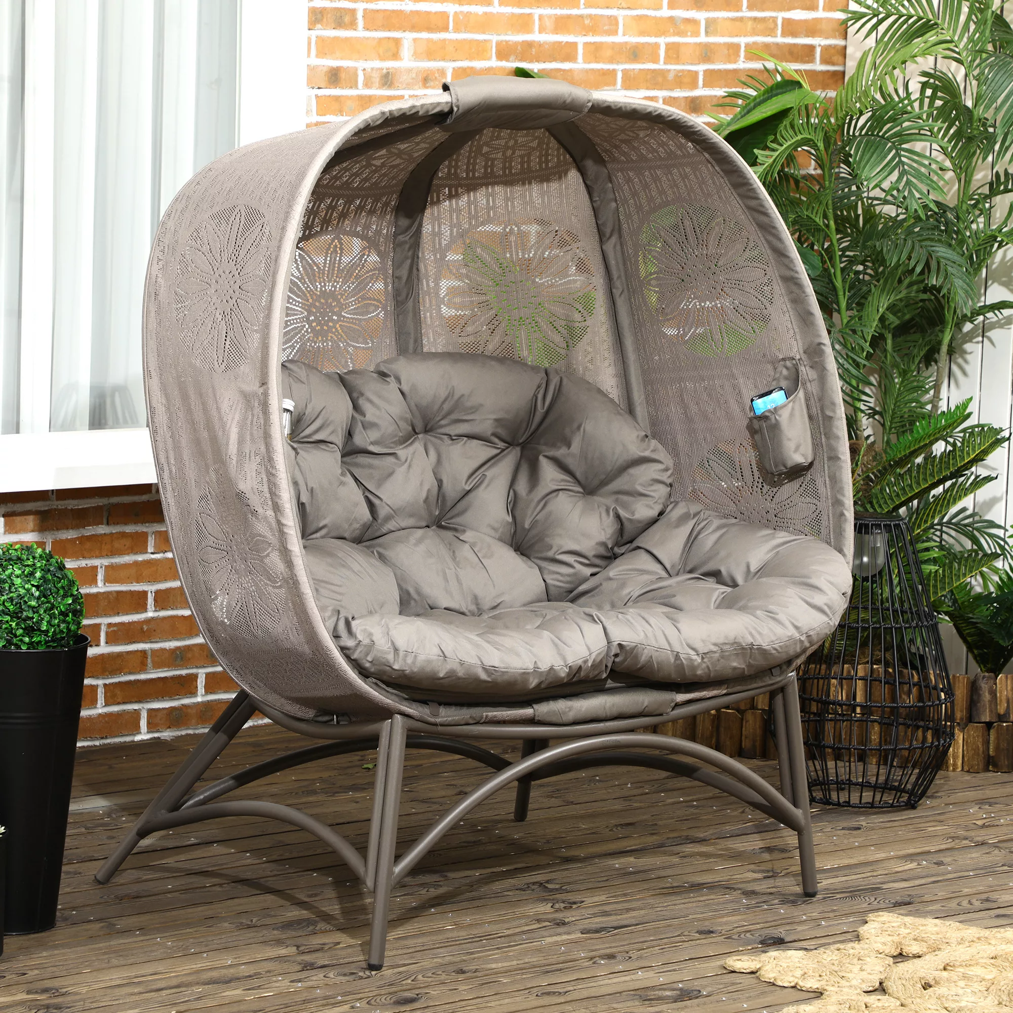 Outsunny Gartenstuhl Gartenstuhl 2-Sitzer, mit Faltbarem günstig online kaufen