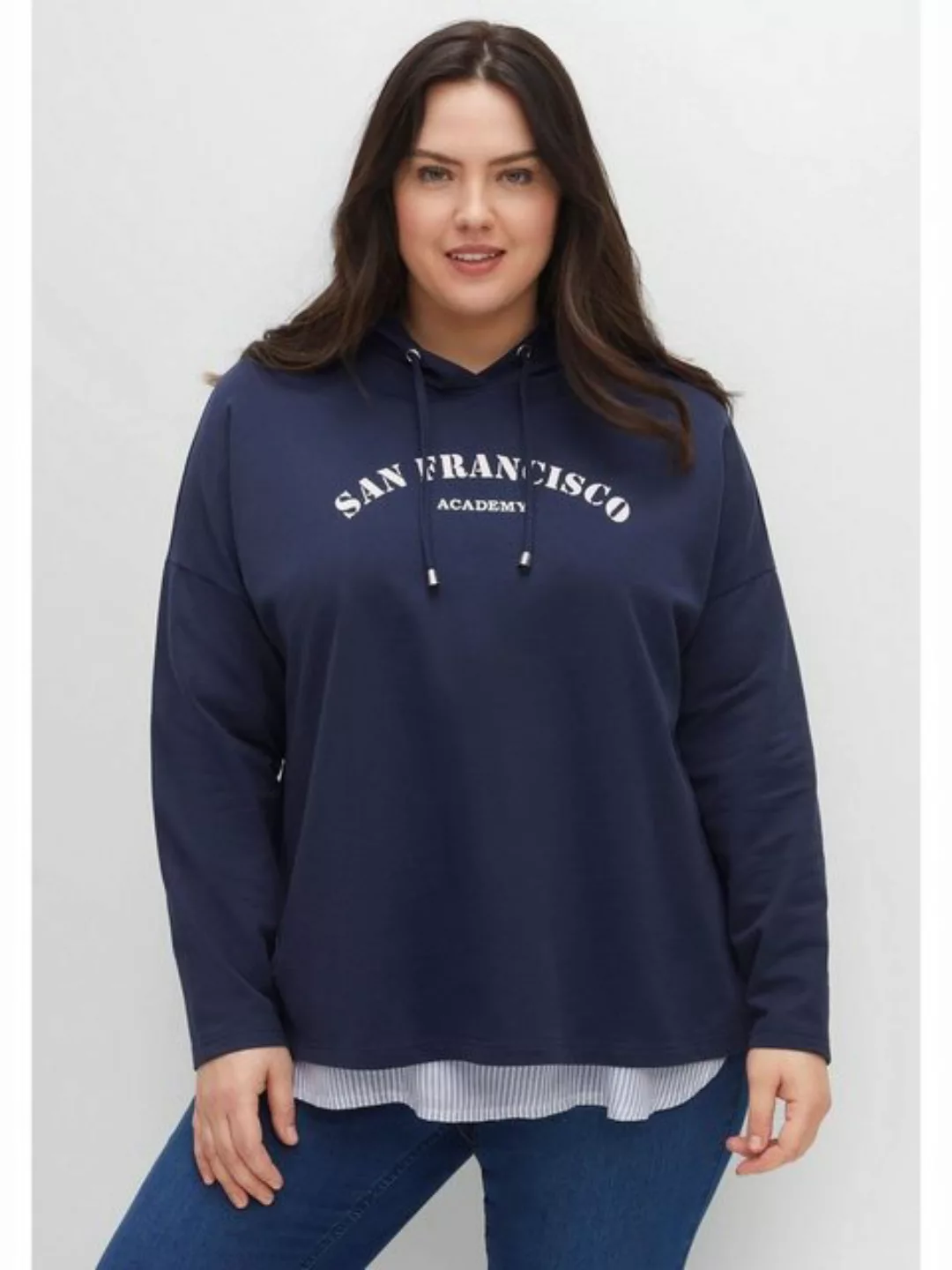 Sheego Kapuzensweatshirt "Große Größen", mit Frontdruck, in A-Linie günstig online kaufen