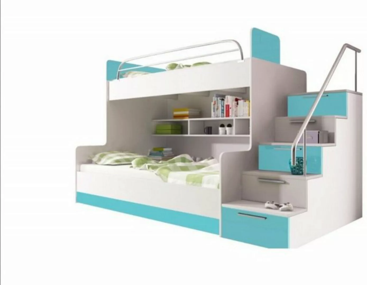 JVmoebel Hochbett Turkis Kinder Hochbett Etagenbett Doppelstockbett Bett Ho günstig online kaufen