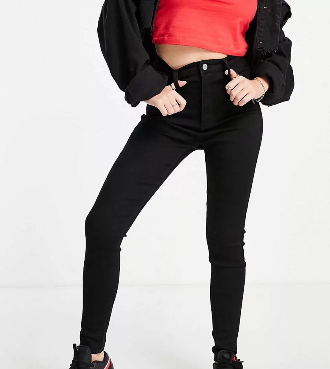 Missguided Petite – Enge Super-Stretch-Jeans mit hohem Bund in Schwarz günstig online kaufen