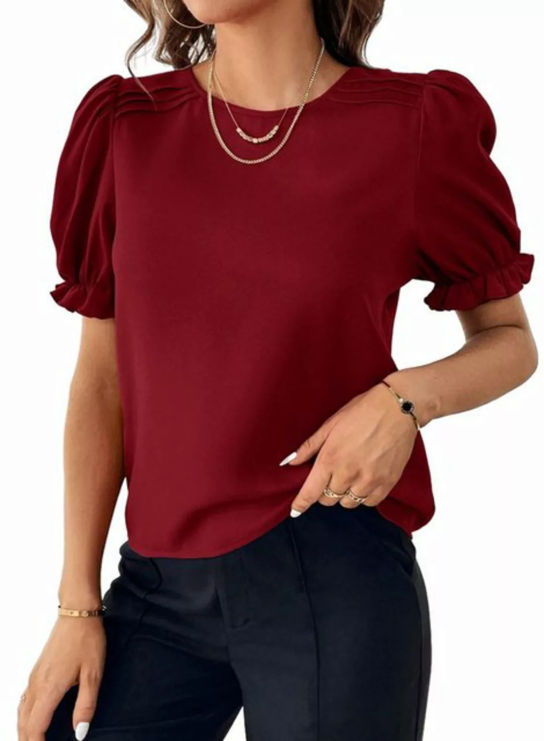 Orient Phoenix Blusentop Damen-T-Shirt mit kurzen Ärmeln, einfarbig, locker günstig online kaufen