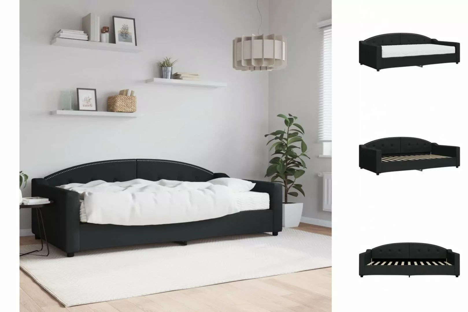 vidaXL Gästebett Gästebett Tagesbett mit Matratze Schwarz 100x200 cm Stoff günstig online kaufen