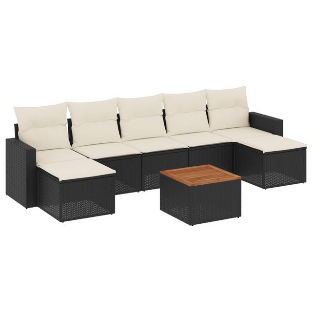 vidaXL Sofaelement 8-tlg. Garten-Sofagarnitur mit Kissen Schwarz Poly Ratta günstig online kaufen