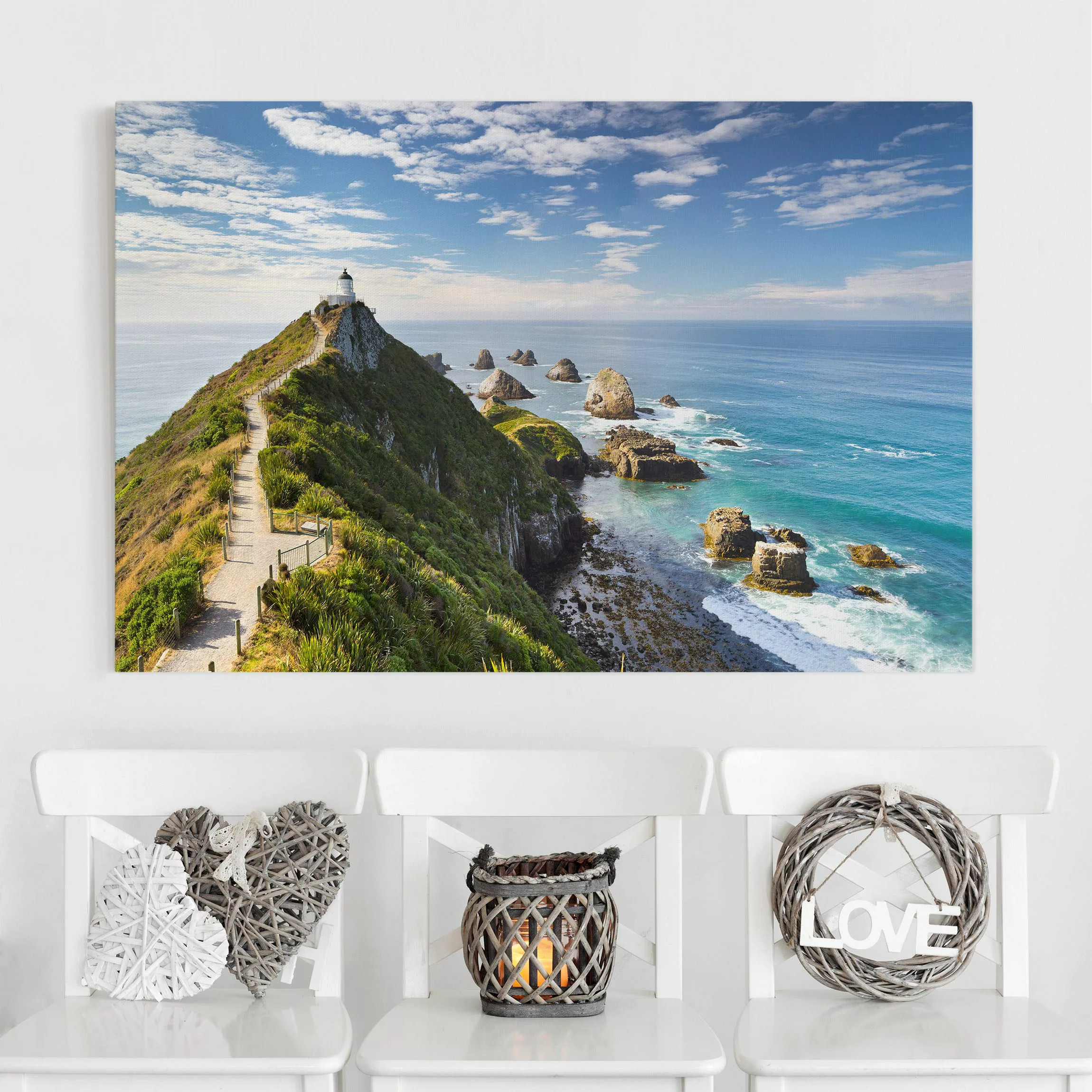 Leinwandbild Leuchtturm - Querformat Nugget Point Leuchtturm und Meer Neuse günstig online kaufen