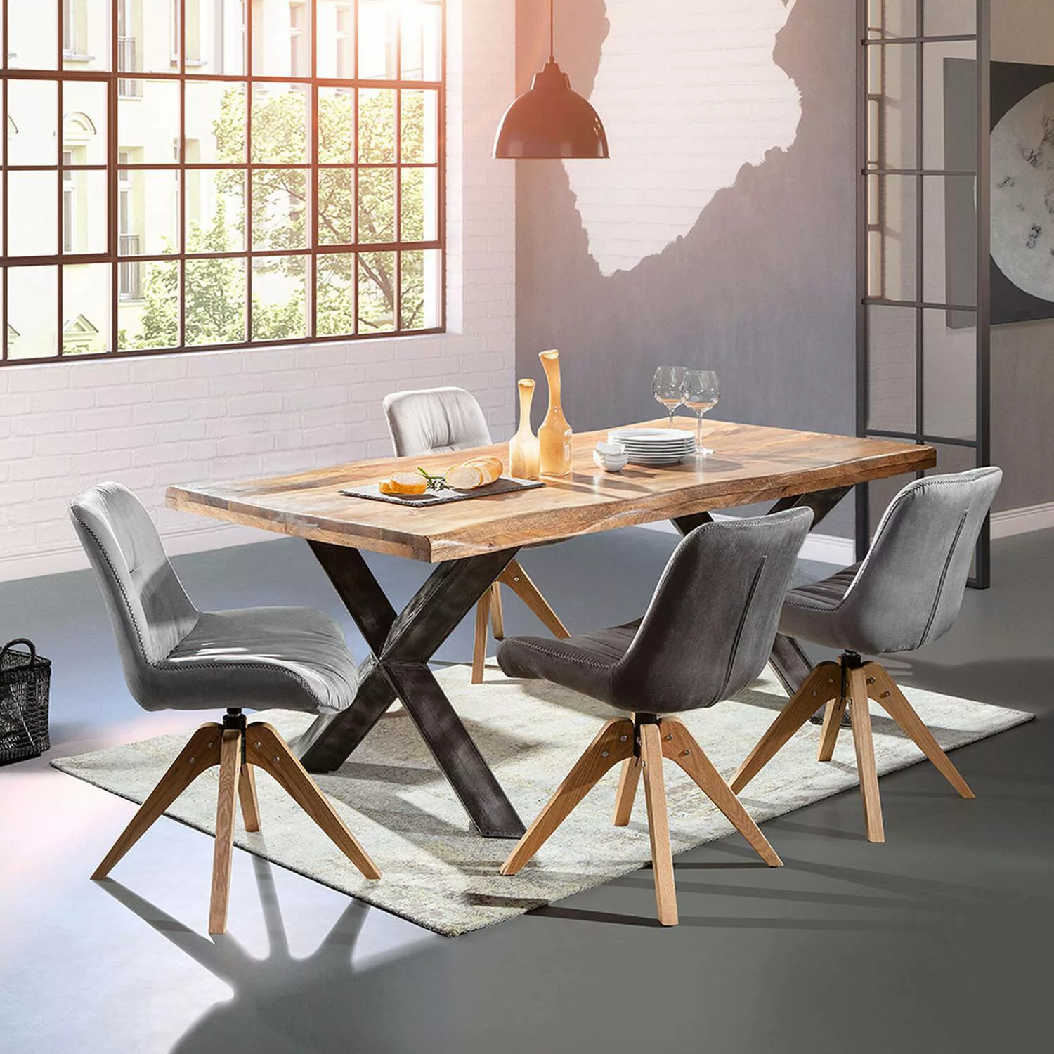 Sitzgruppe Esszimmer inkl. 4 Stühle mit Massivholz Gestell TARRAS-123 Tisch günstig online kaufen