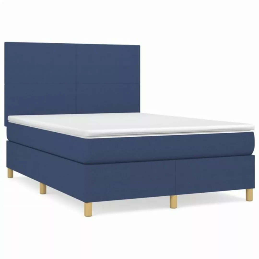 vidaXL Boxspringbett Boxspringbett mit Matratze Blau 140x200 cm Stoff Bett günstig online kaufen