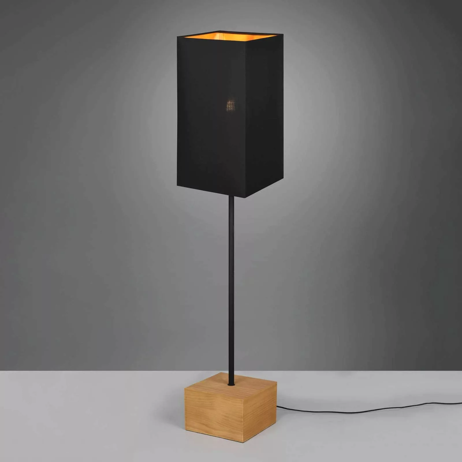 Stehlampe Woody, Holz/Textil, Quaderform, schwarz günstig online kaufen