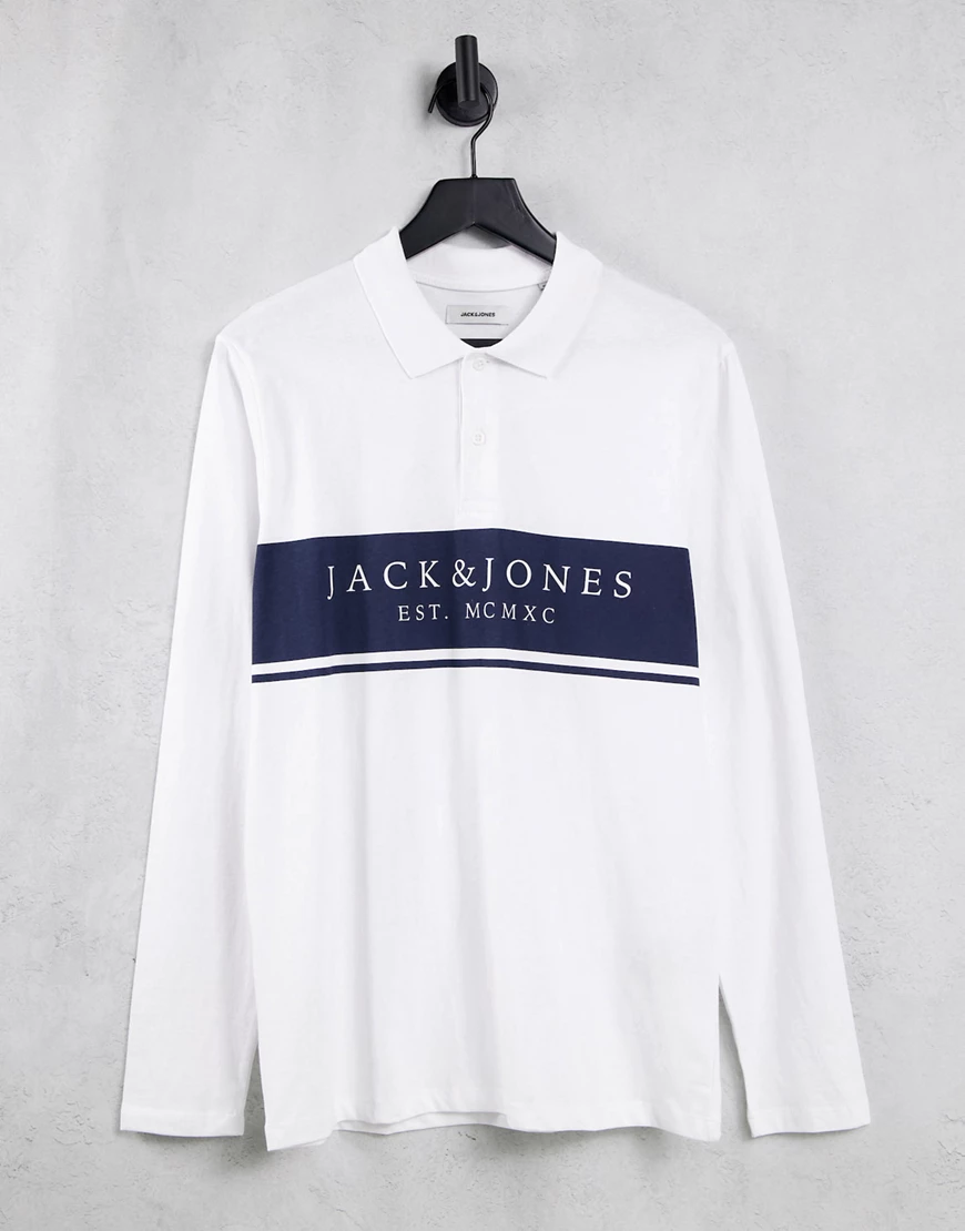 Jack & Jones – Langärmliges Rugbyhemd in Weiß mit Logo günstig online kaufen