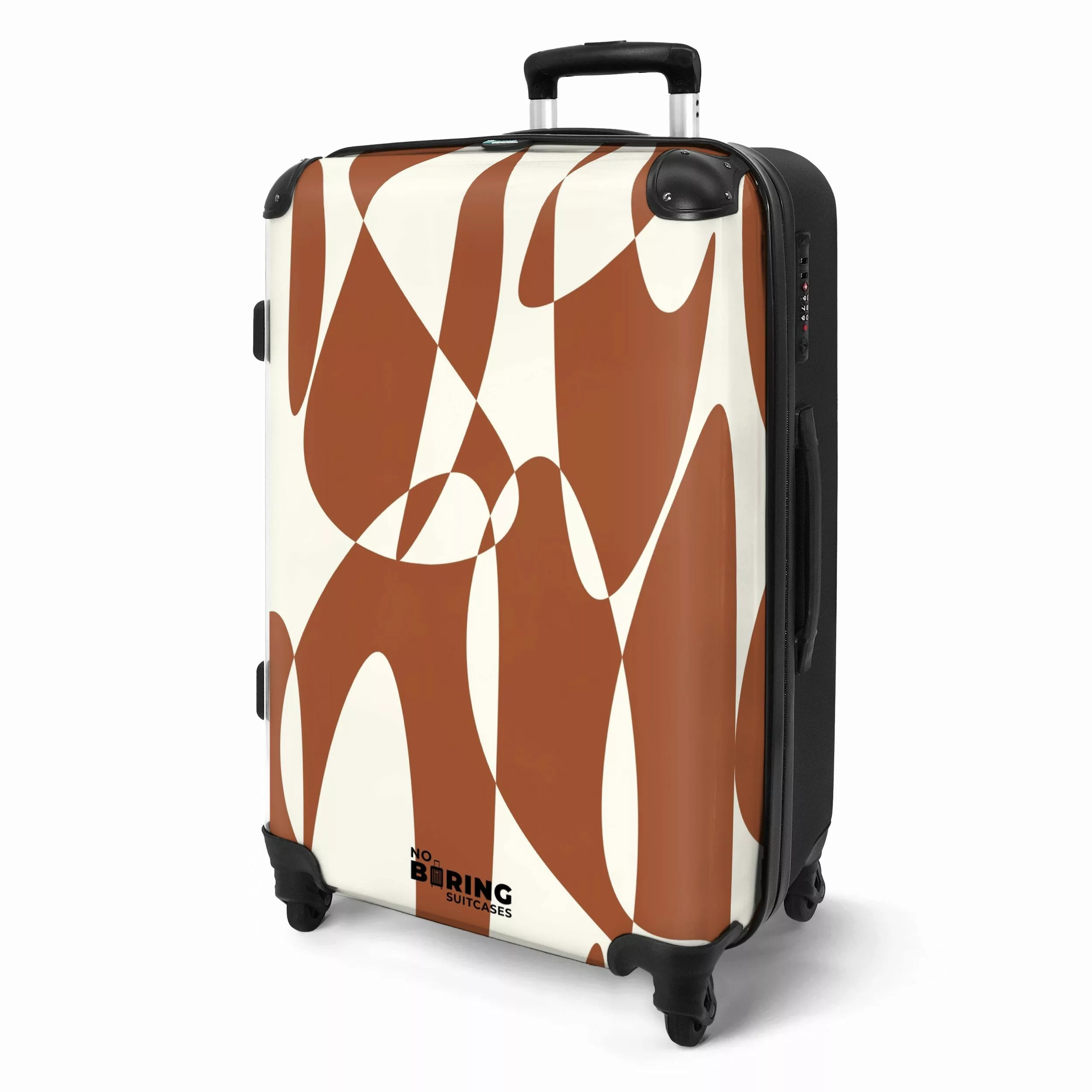 NoBoringSuitcases.com© Hartschalen-Trolley Braun mit weißen abstrakten günstig online kaufen
