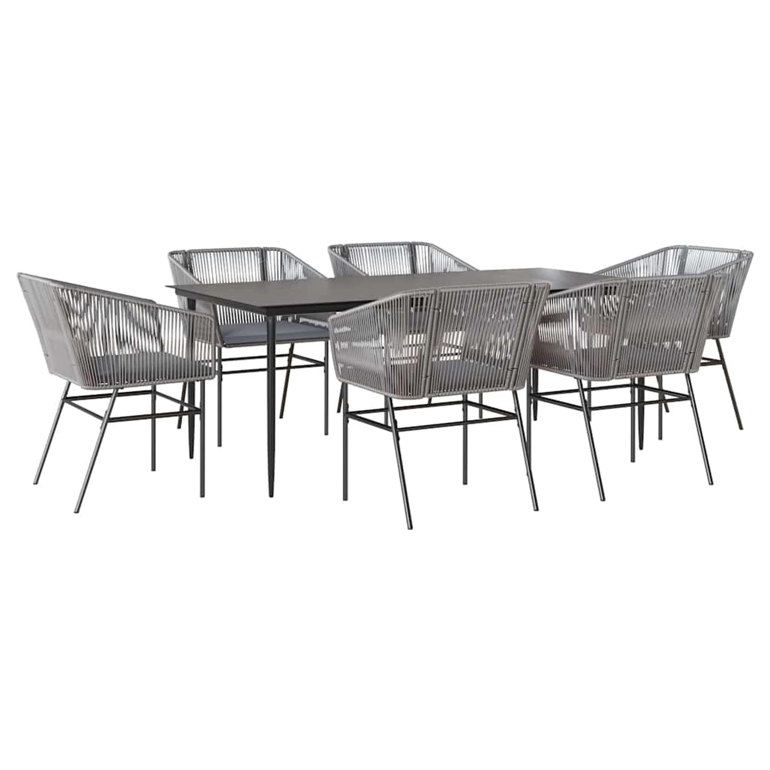 vidaXL 7-Tlg Garten-Essgruppe mit Kissen Grau Poly Rattan Glas 3334532 günstig online kaufen