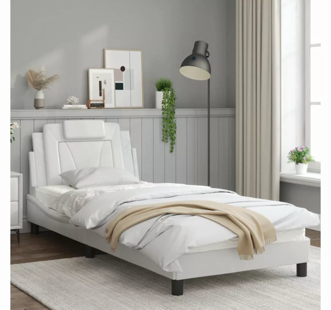 vidaXL Bett Bettgestell mit LED Schwarz und Weiß 90x190 cm Kunstleder günstig online kaufen