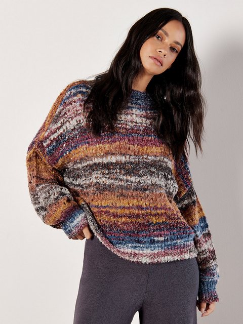 Apricot Strickpullover Boho Pullover, (1-tlg) mit Multicolor-Streifen günstig online kaufen