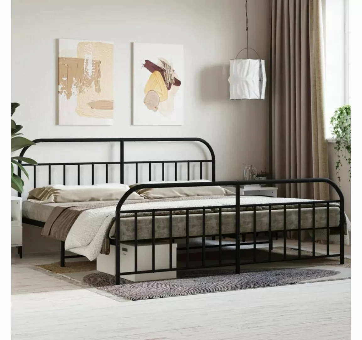 furnicato Bett Bettgestell mit Kopf- und Fußteil Metall Schwarz 193x203 cm günstig online kaufen