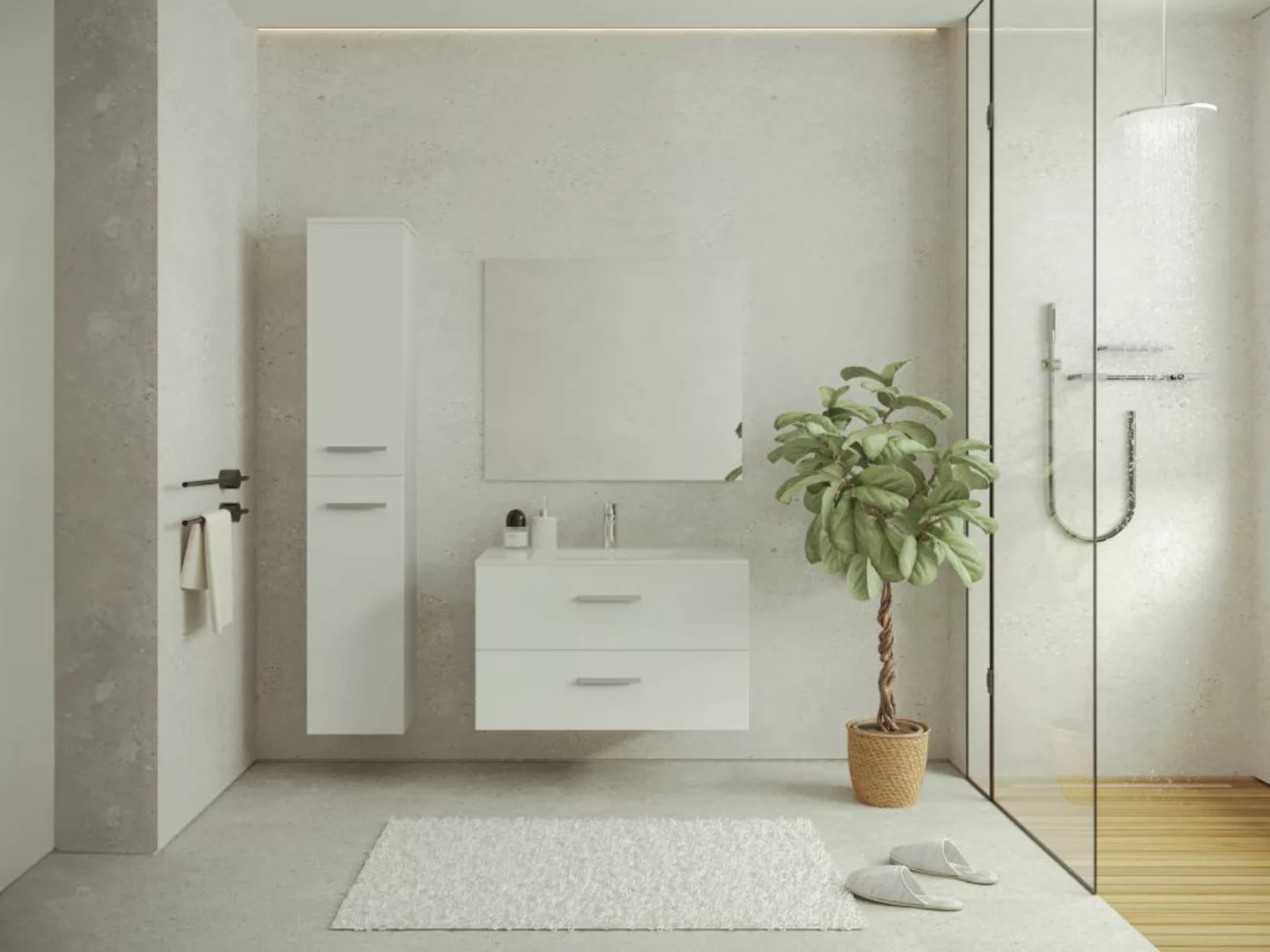 Waschbeckenunterschrank hängend mit Einzelwaschbecken - Weiß - 80 cm - KAYL günstig online kaufen