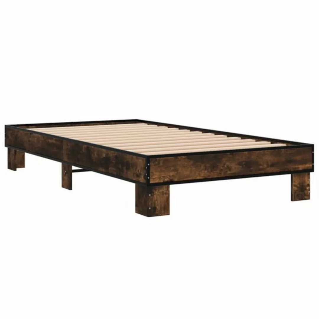 vidaXL Bettgestell, Bettrahmen Räuchereiche 75x190 cm Holzwerkstoff und Met günstig online kaufen