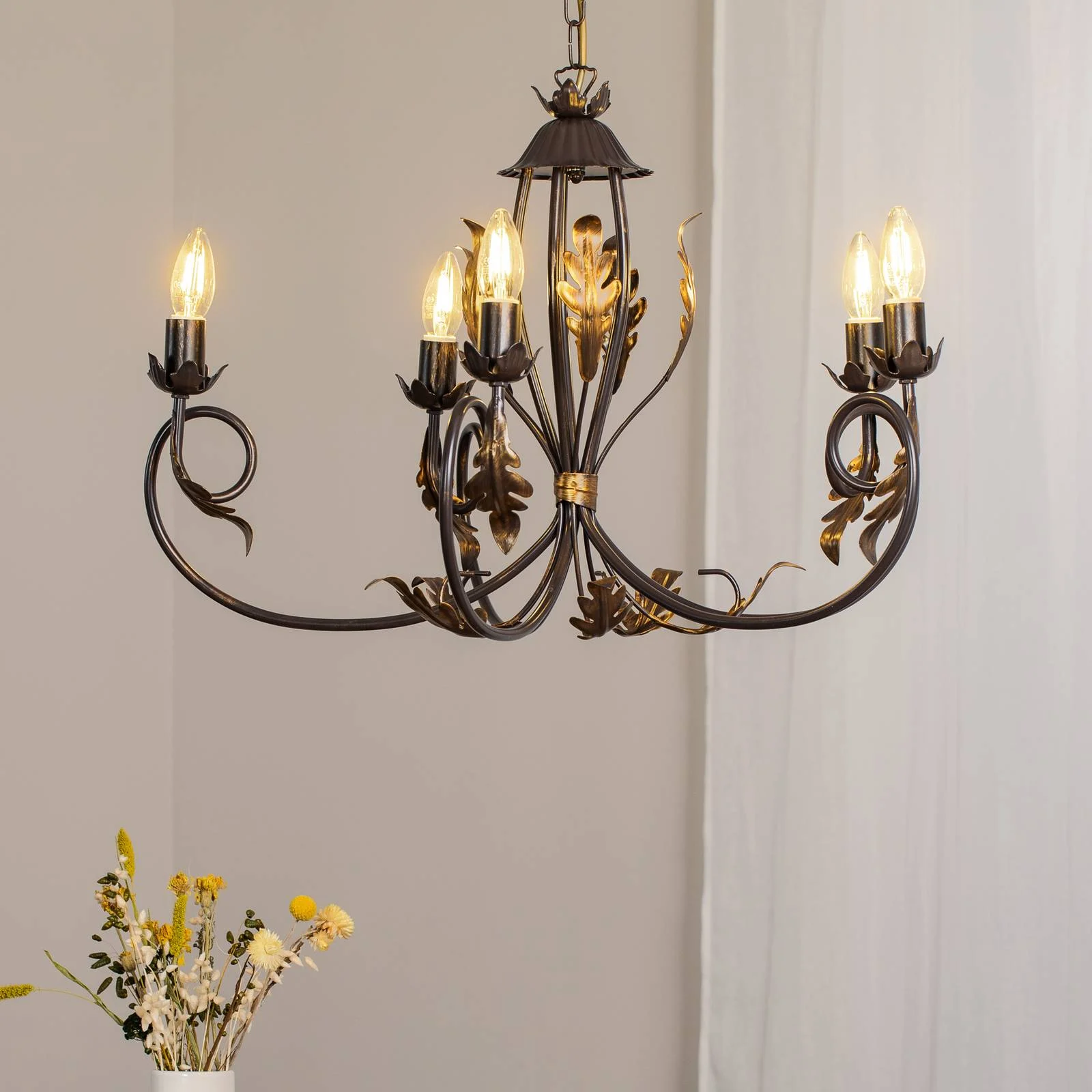 Kronleuchter Gretel, 5-flammig, bronzefarben, Metall, E14 günstig online kaufen