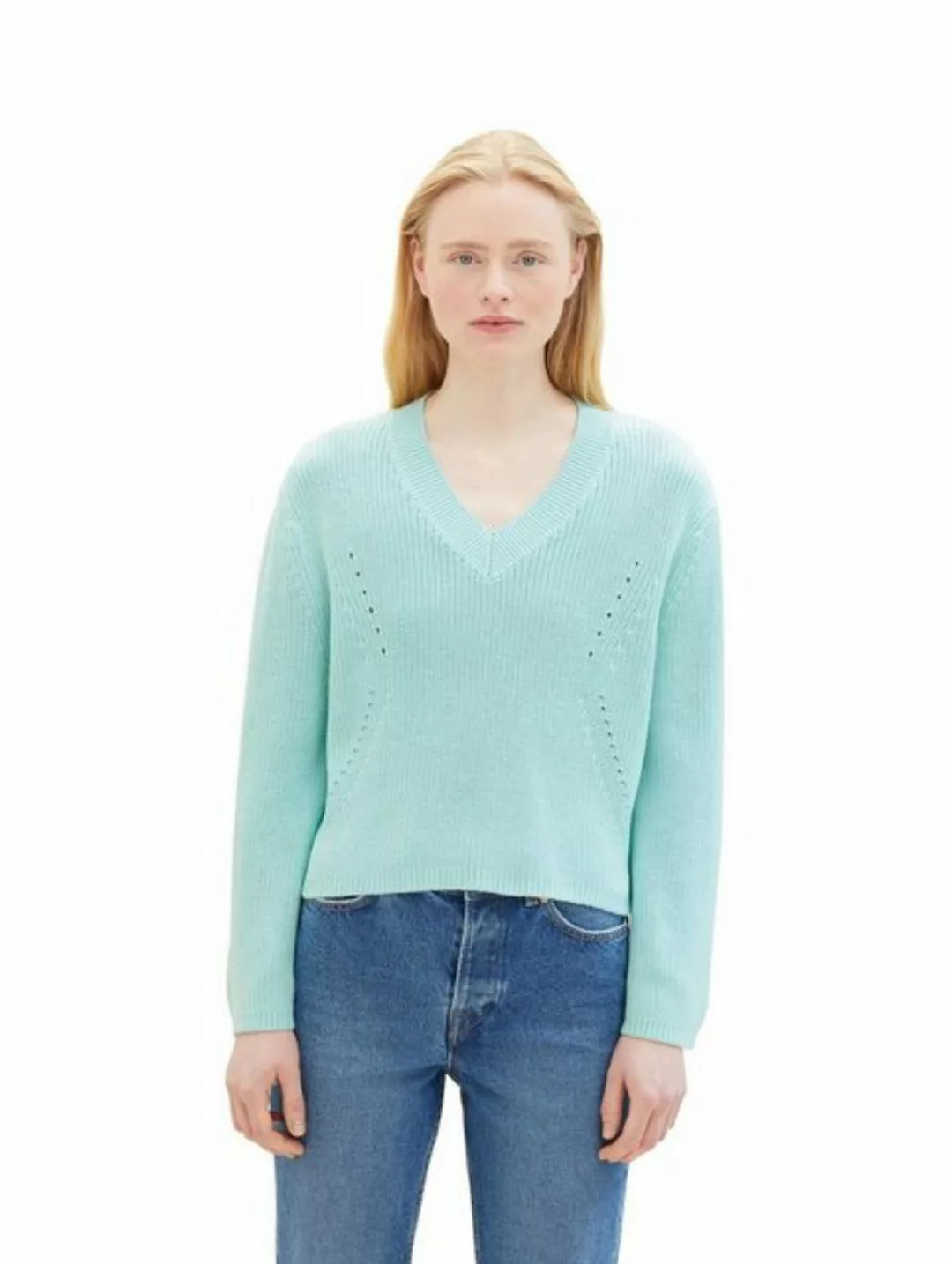 TOM TAILOR Denim Sweatshirt structured v-neck pullover, pastel turquoise günstig online kaufen