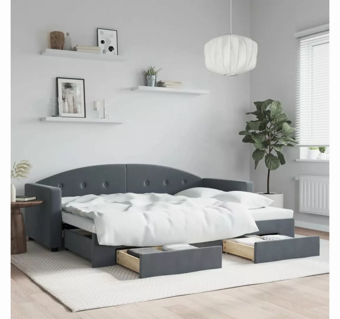 vidaXL Bett, Tagesbett Ausziehbar mit Schubladen Dunkelgrau 80x200 cm Samt günstig online kaufen