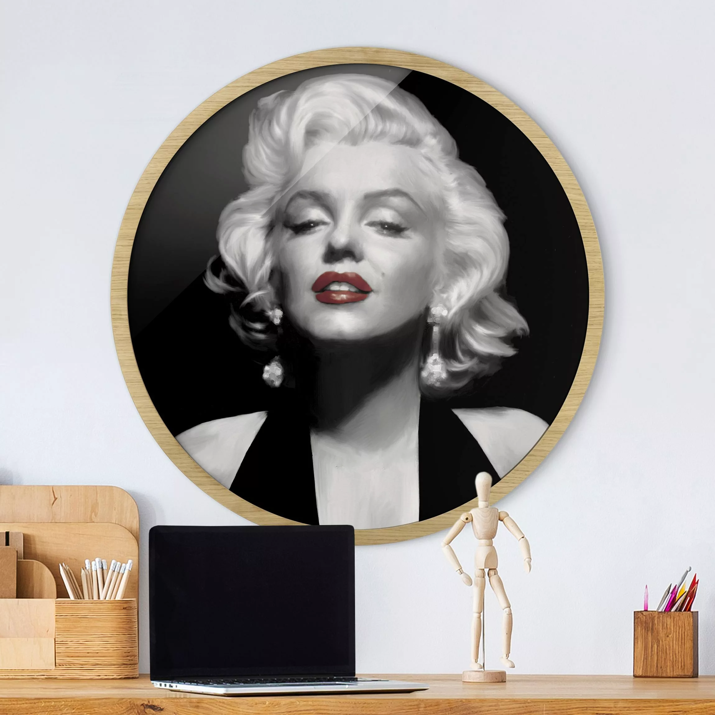 Rundes Gerahmtes Bild Marilyn mit roten Lippen günstig online kaufen