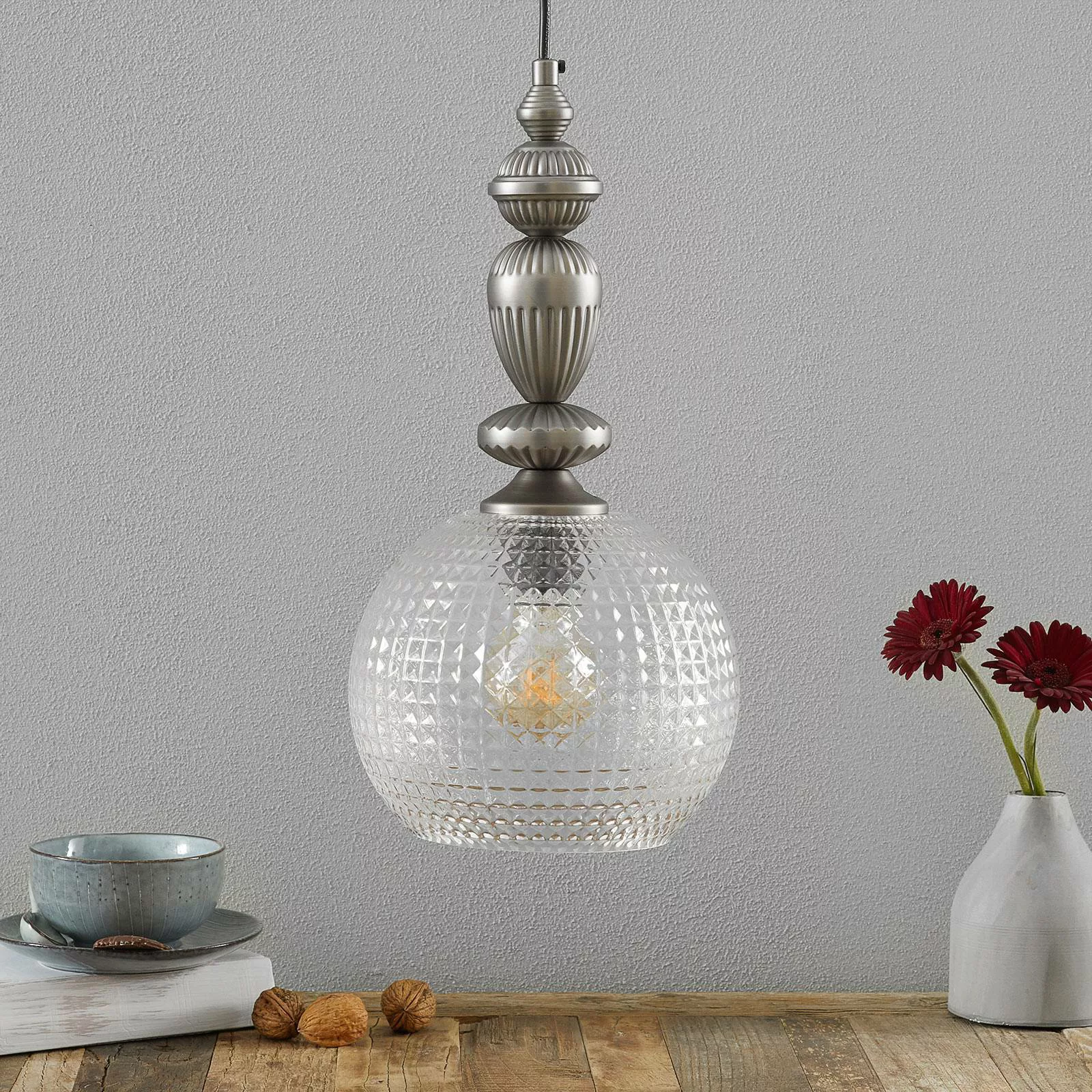 Talisa - Pendellampe mit dekorativem Glasschirm günstig online kaufen
