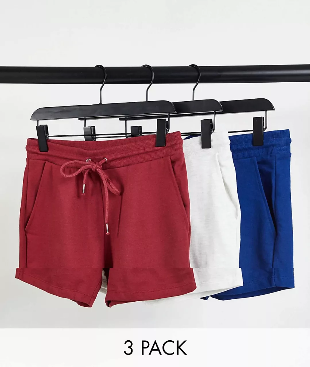 ASOS DESIGN – Kürzere Jersey-Shorts mit engem Schnitt in Kalkweiß/Blau/Rot günstig online kaufen
