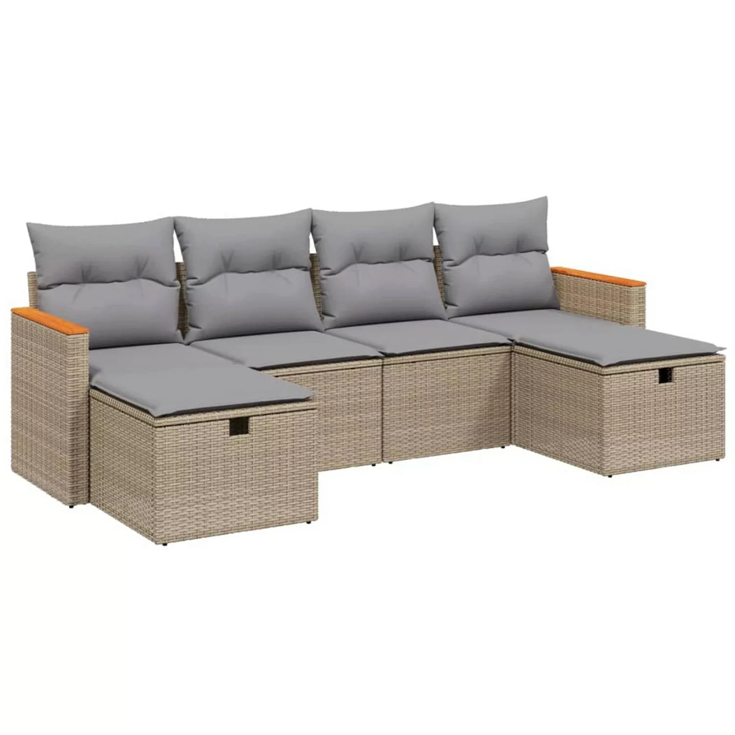 vidaXL 6-tlg Garten-Sofagarnitur mit Kissen Beige Poly Rattan Modell 166 günstig online kaufen