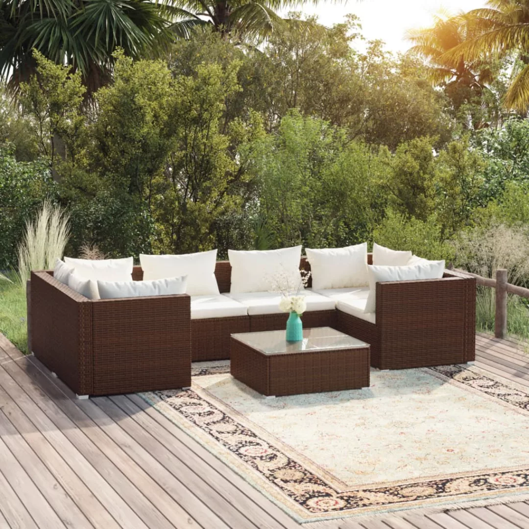 Vidaxl 7-tlg. Garten-lounge-set Mit Kissen Poly Rattan Braun günstig online kaufen