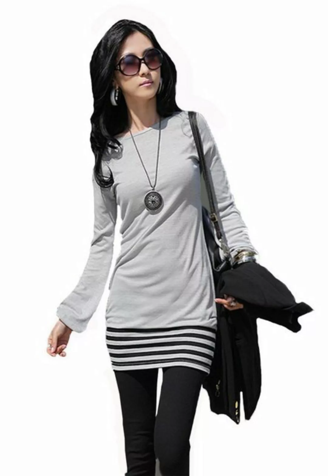Mississhop Shirtkleid Damen Minikleid Kleid Tunika Rock weiß schwarze Strei günstig online kaufen