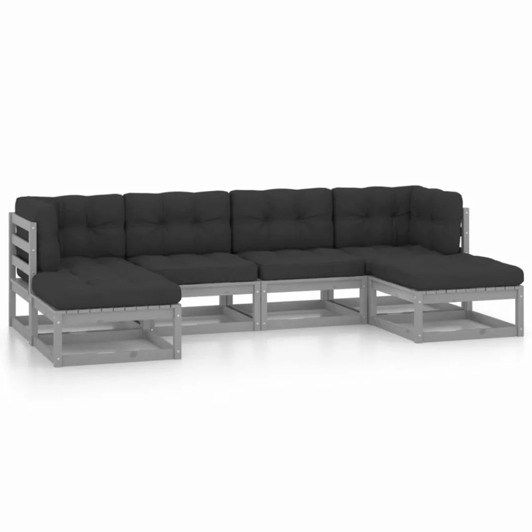 6-tlg. Garten-lounge-set Mit Kissen Grau Kiefer Massivholz günstig online kaufen