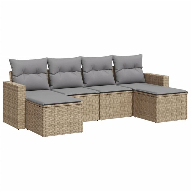 vidaXL Sofaelement 6-tlg. Garten-Sofagarnitur mit Kissen Beige Poly Rattan günstig online kaufen