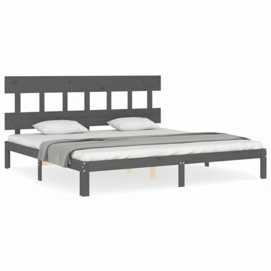 vidaXL Bett Massivholzbett mit Kopfteil Grau 200x200 cm günstig online kaufen