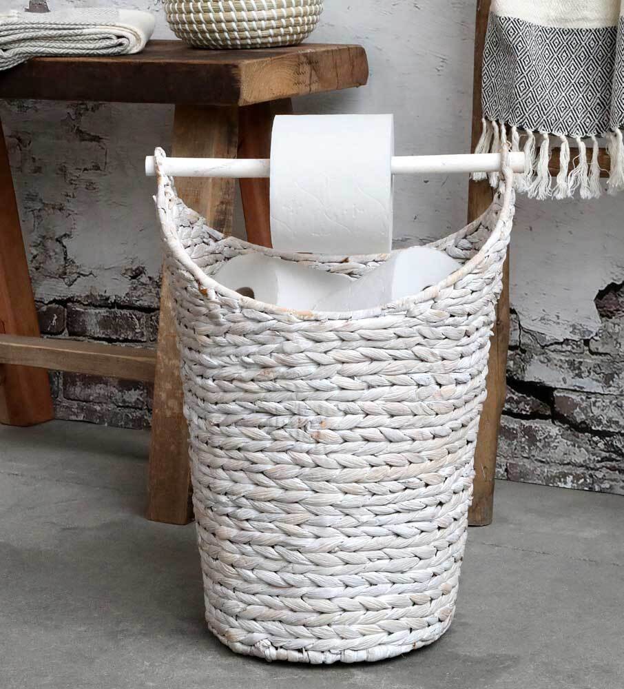 Chic Antique Toilettenpapierhalter mit Korb für Klopapier Rattan Weiß günstig online kaufen