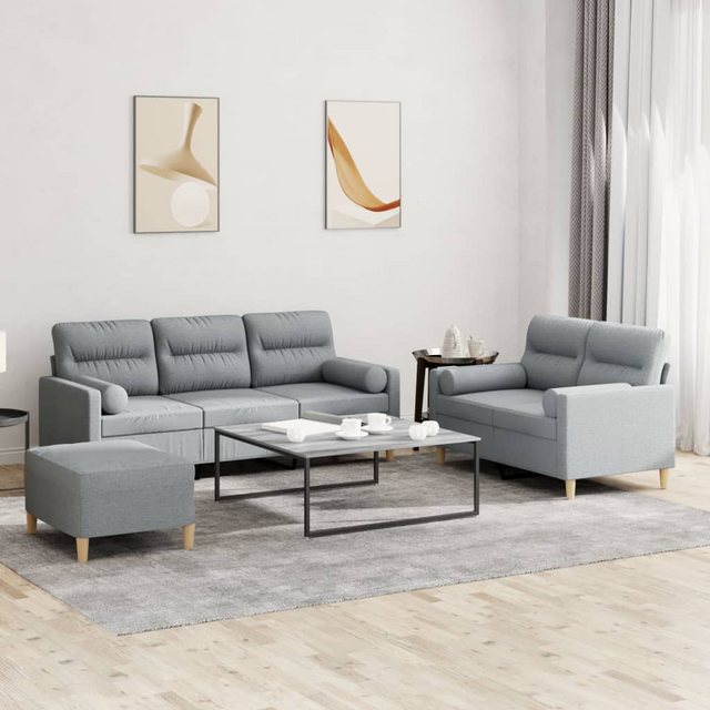 vidaXL Sofa 3-tlg. Sofagarnitur mit Kissen Hellgrau Stoff günstig online kaufen