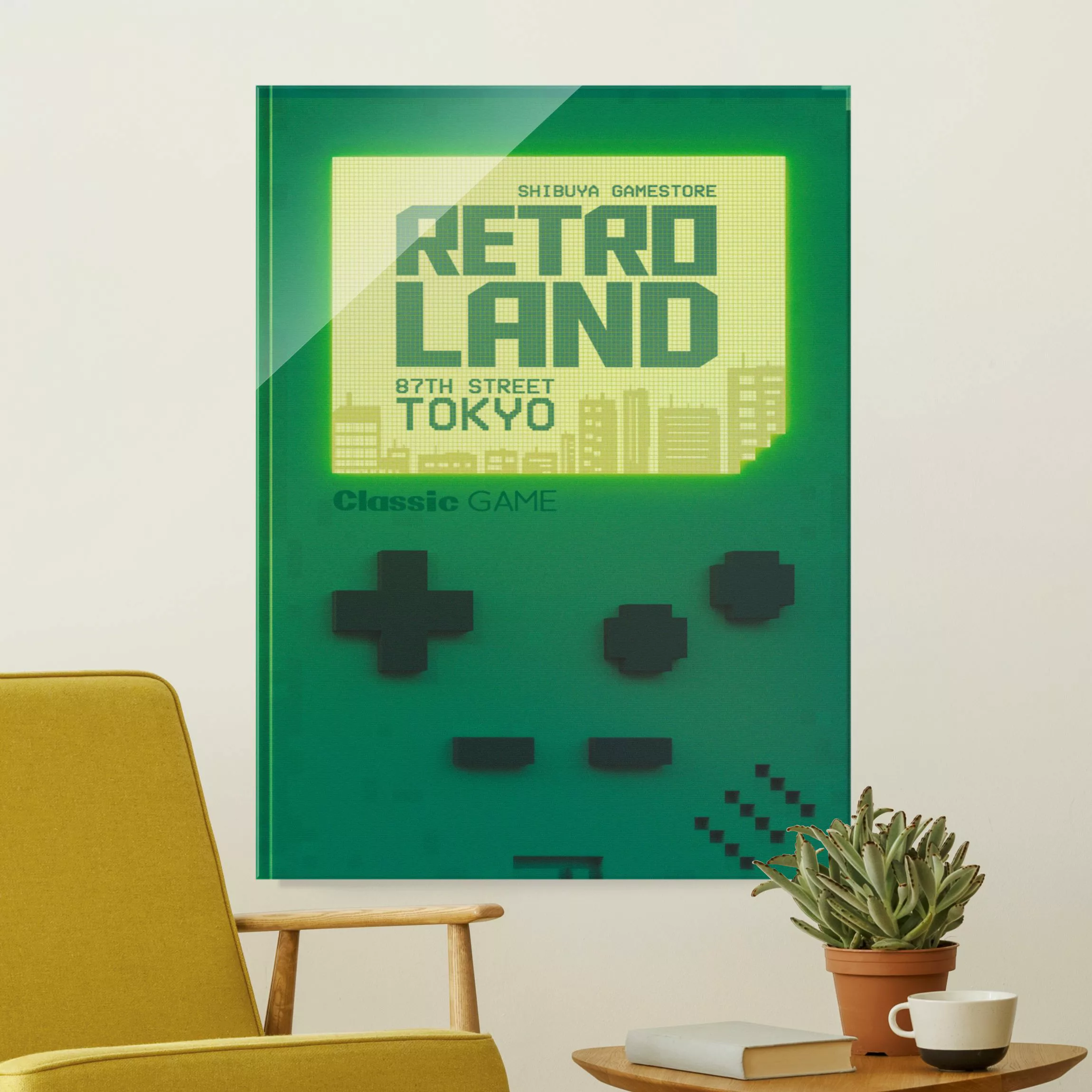 Glasbild Retro Gaming Konsole in Türkis günstig online kaufen