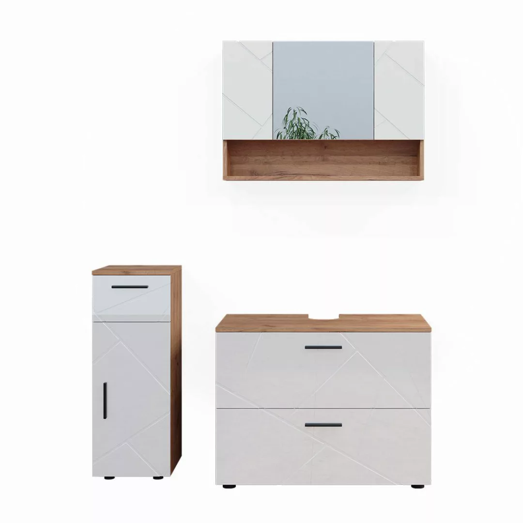Vicco Badmöbel-Set Irma, Eiche/Weiß Hochglanz, 3 günstig online kaufen