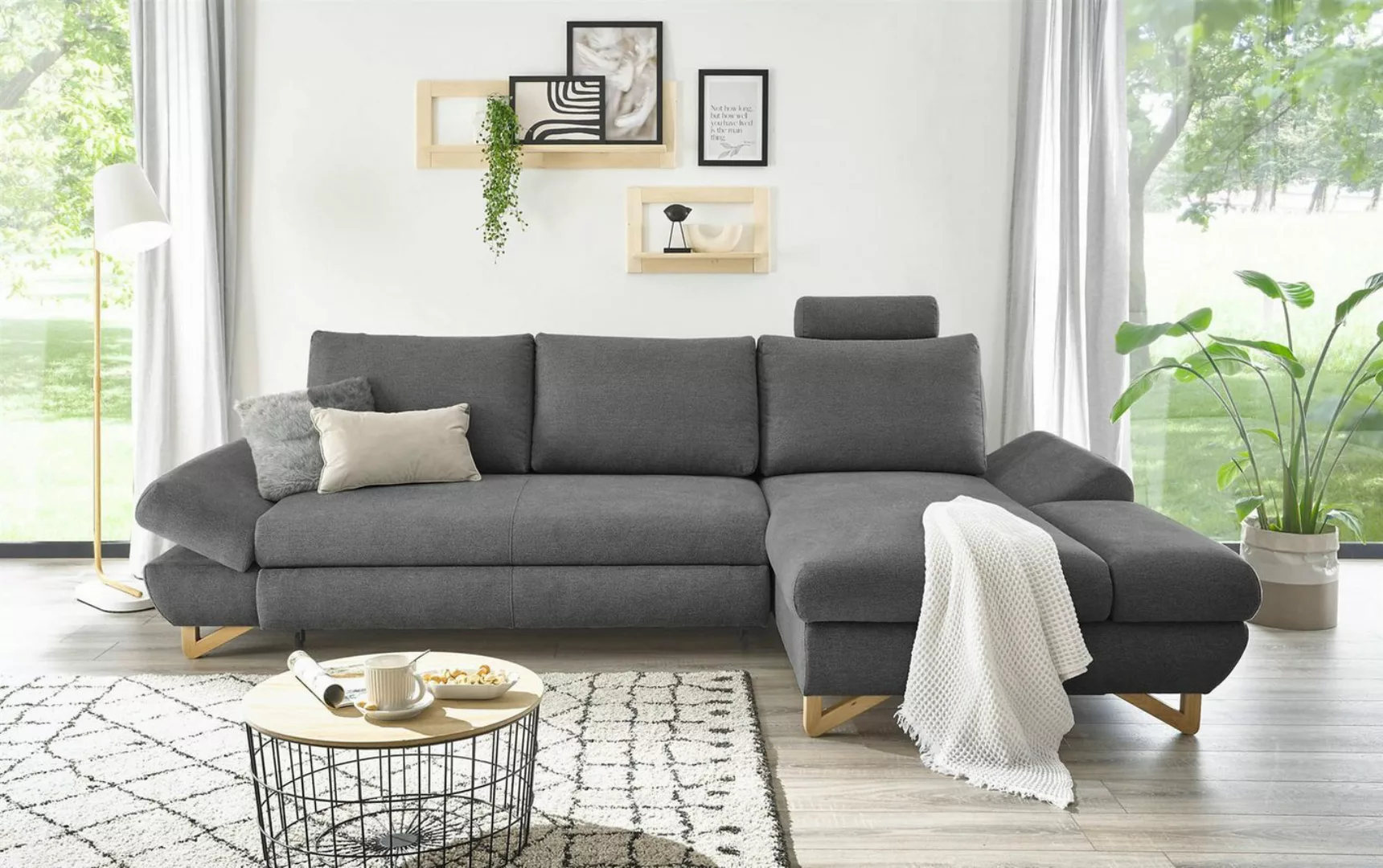 Design-Wohngalerie Sofa Ecksofa Halsta - Strukturstoff Anthrazit, Recamiere günstig online kaufen