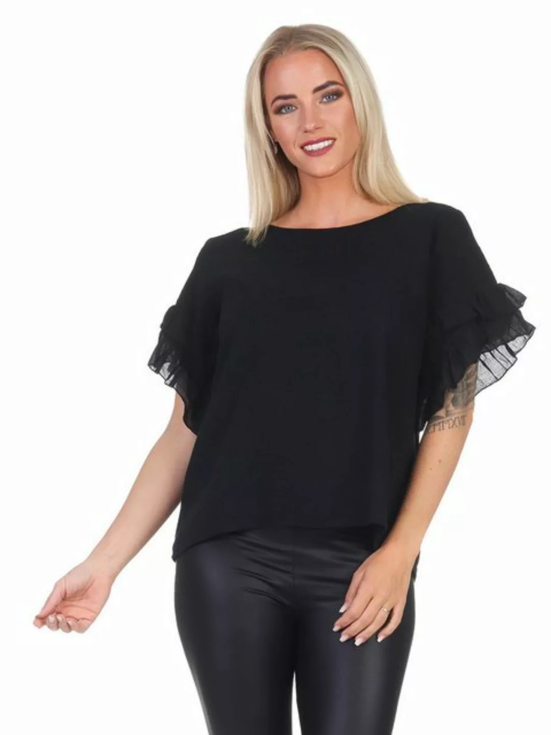 Mississhop Kurzarmshirt Charmantes Volant-Ärmel-Shirt – 100% Baumwolle M. 3 günstig online kaufen