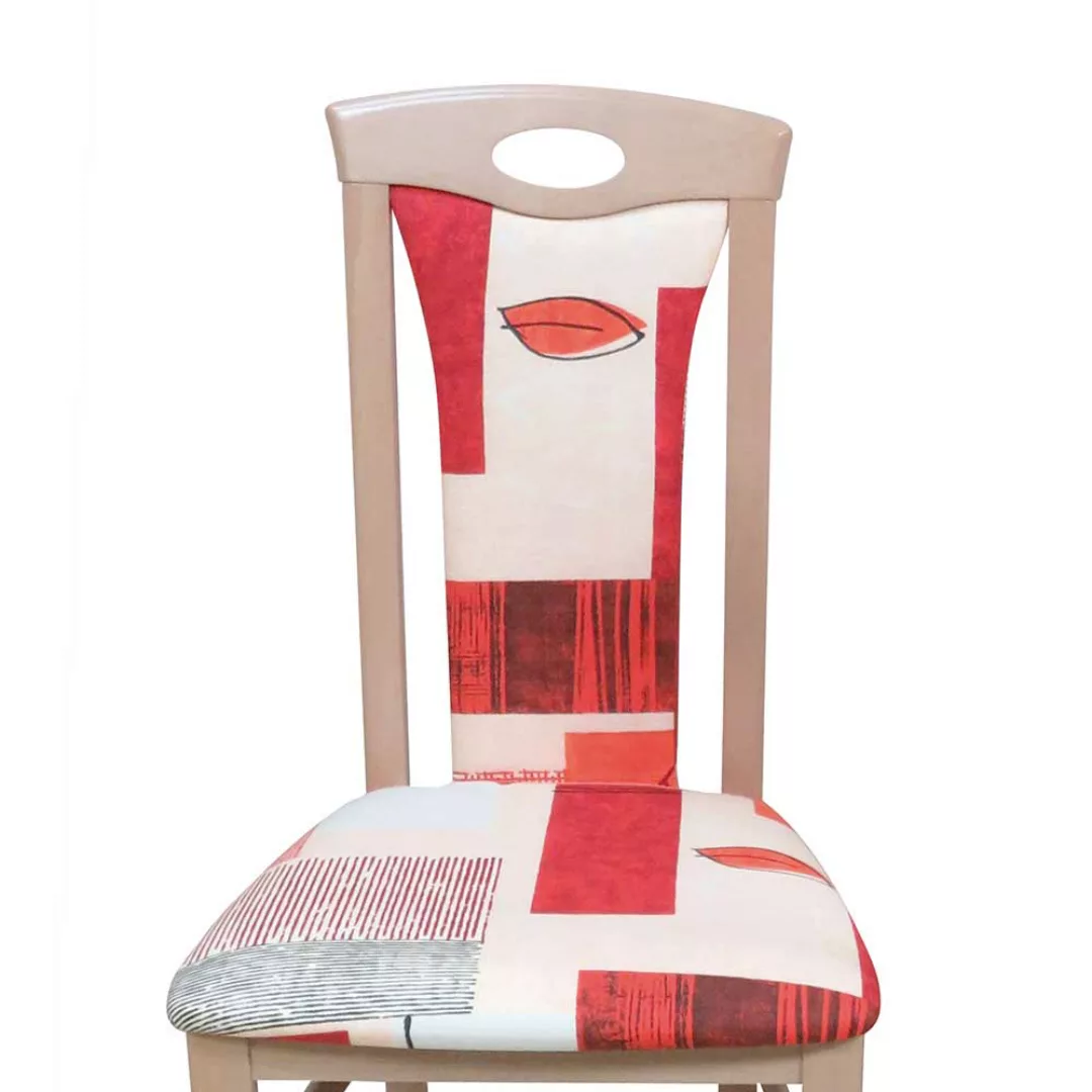Stuhl Set in Rot Bunt gemustert Buche Massivholz (2er Set) günstig online kaufen