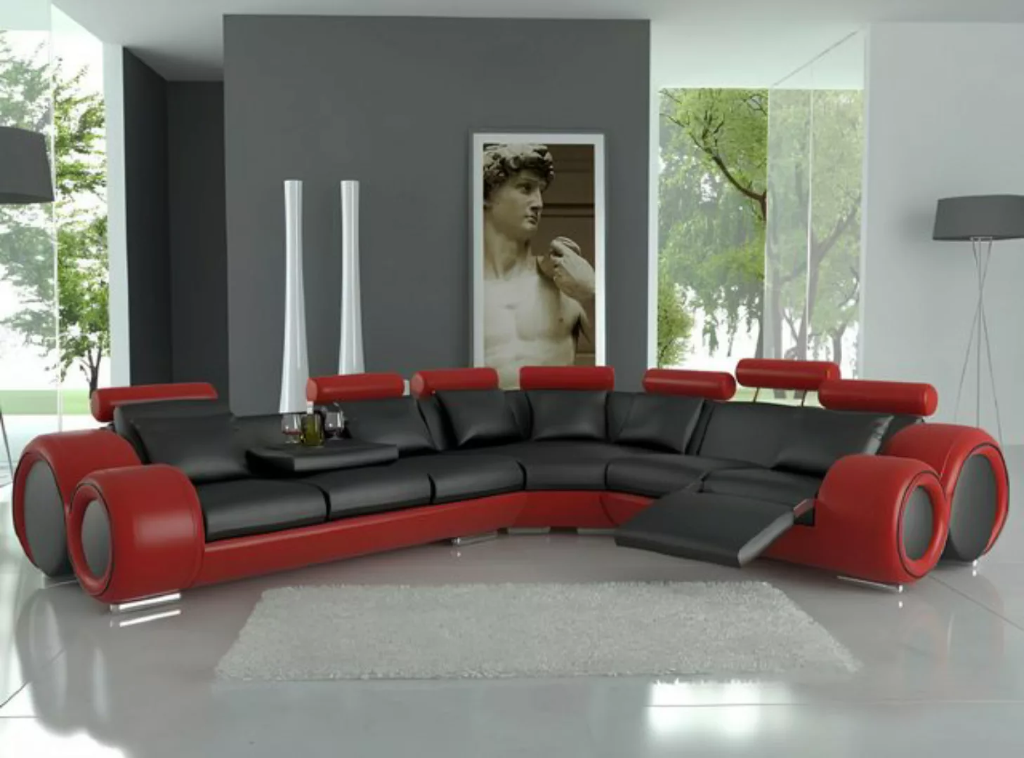 JVmoebel Ecksofa LEDER SOFA LEDERCOUCH ECKSOFA WOHNLANDSCHAFT SCHWARZ WEIß günstig online kaufen