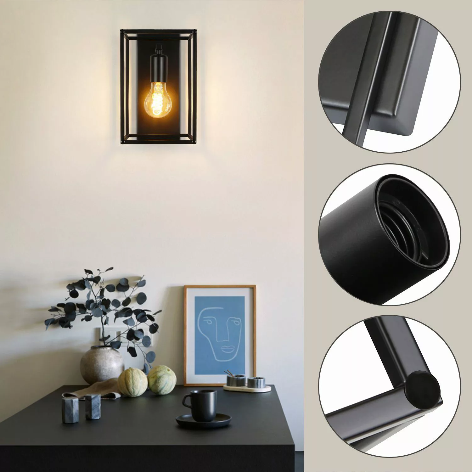 ZMH Wandleuchte Retro Wandlampe Schwarz - günstig online kaufen