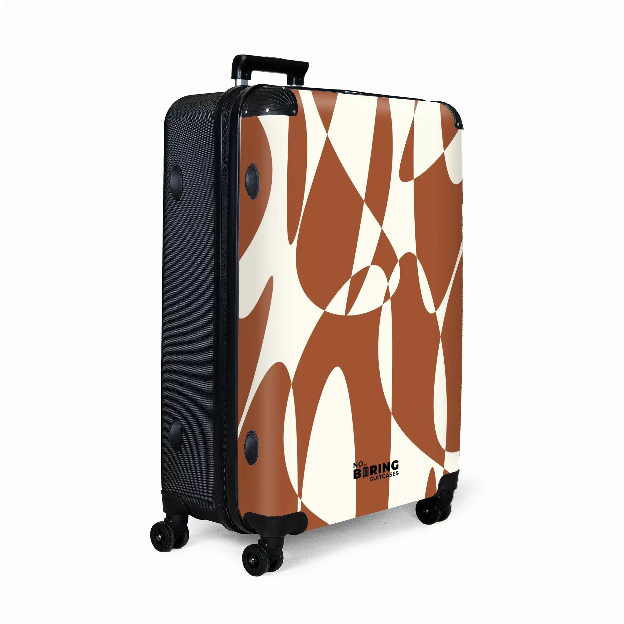 NoBoringSuitcases.com© Hartschalen-Trolley Braun mit weißen abstrakten günstig online kaufen