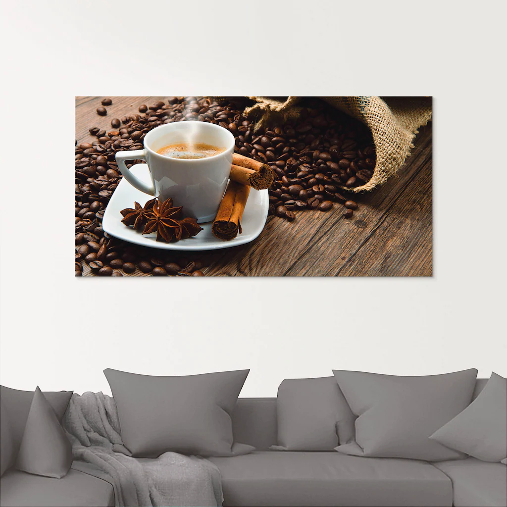 Artland Glasbild »Kaffeetasse Leinensack mit Kaffeebohnen«, Getränke, (1 St günstig online kaufen