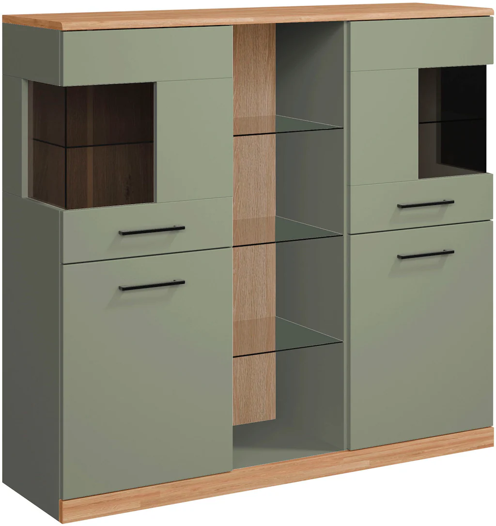 Home affaire Highboard "Ribe,120cm breit,112cm hoch,Oberplatte massiv,12 Fä günstig online kaufen