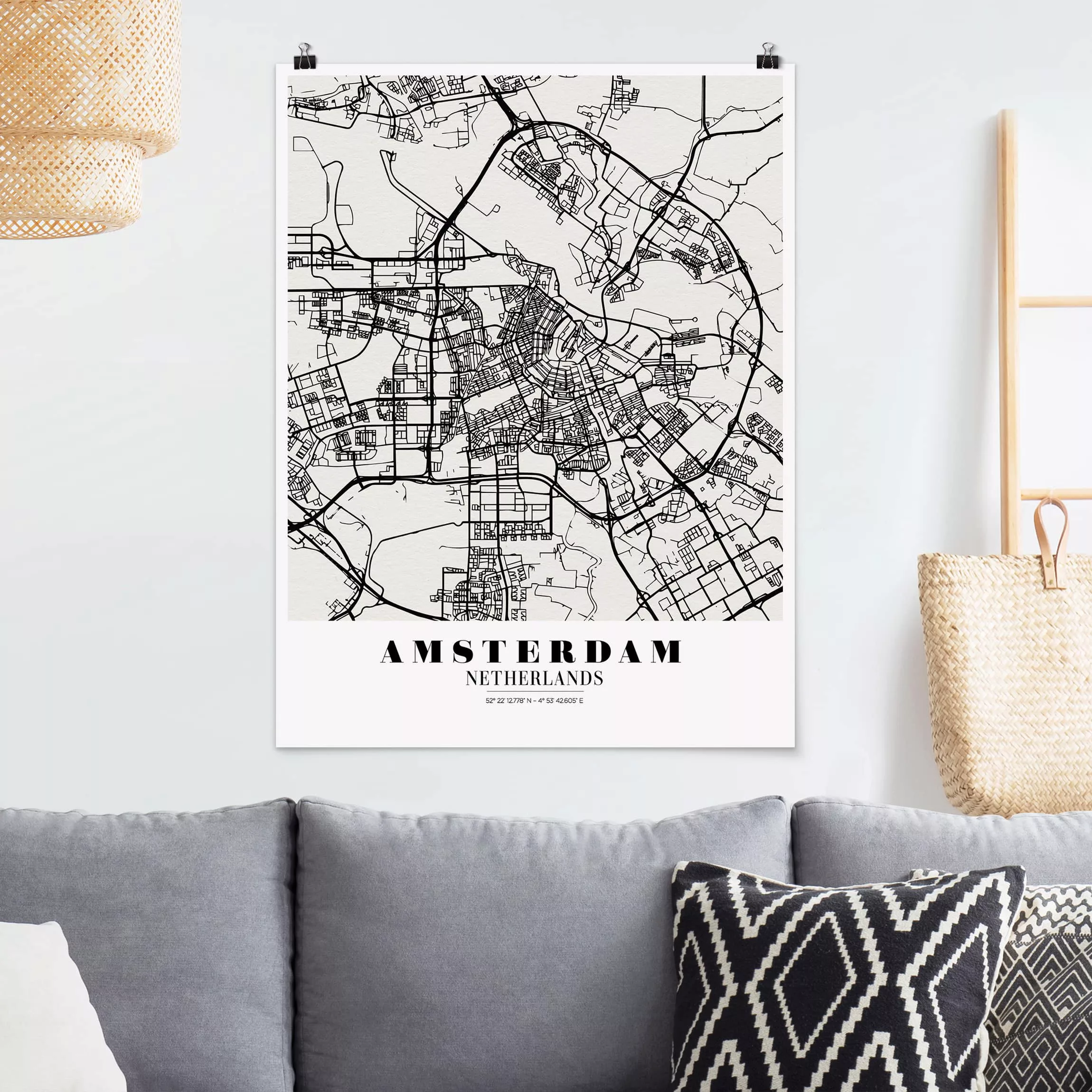 Poster Stadt-, Land- & Weltkarten - Hochformat Stadtplan Amsterdam - Klassi günstig online kaufen