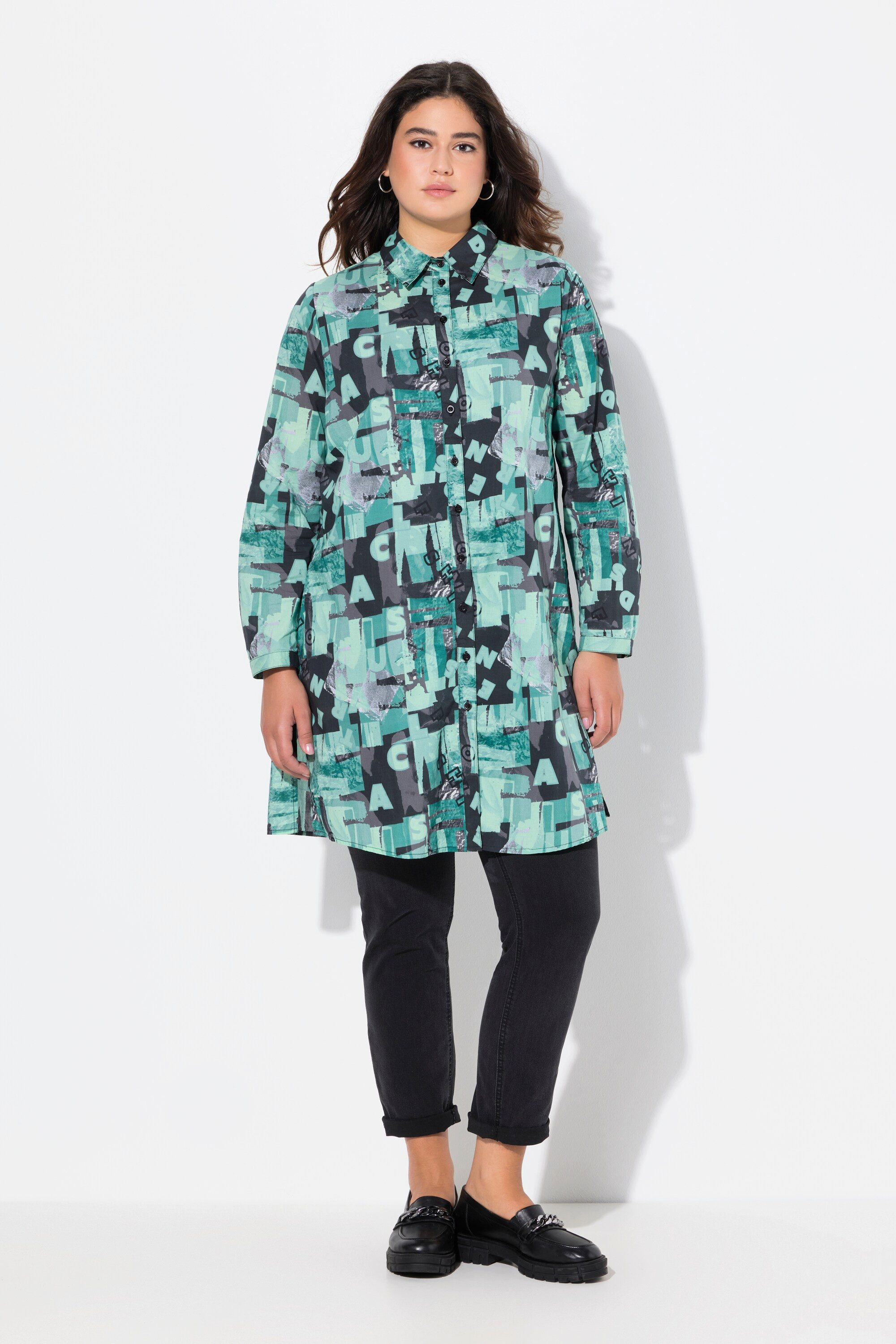 Ulla Popken Longbluse Longbluse A-Linie Hemdkragen günstig online kaufen