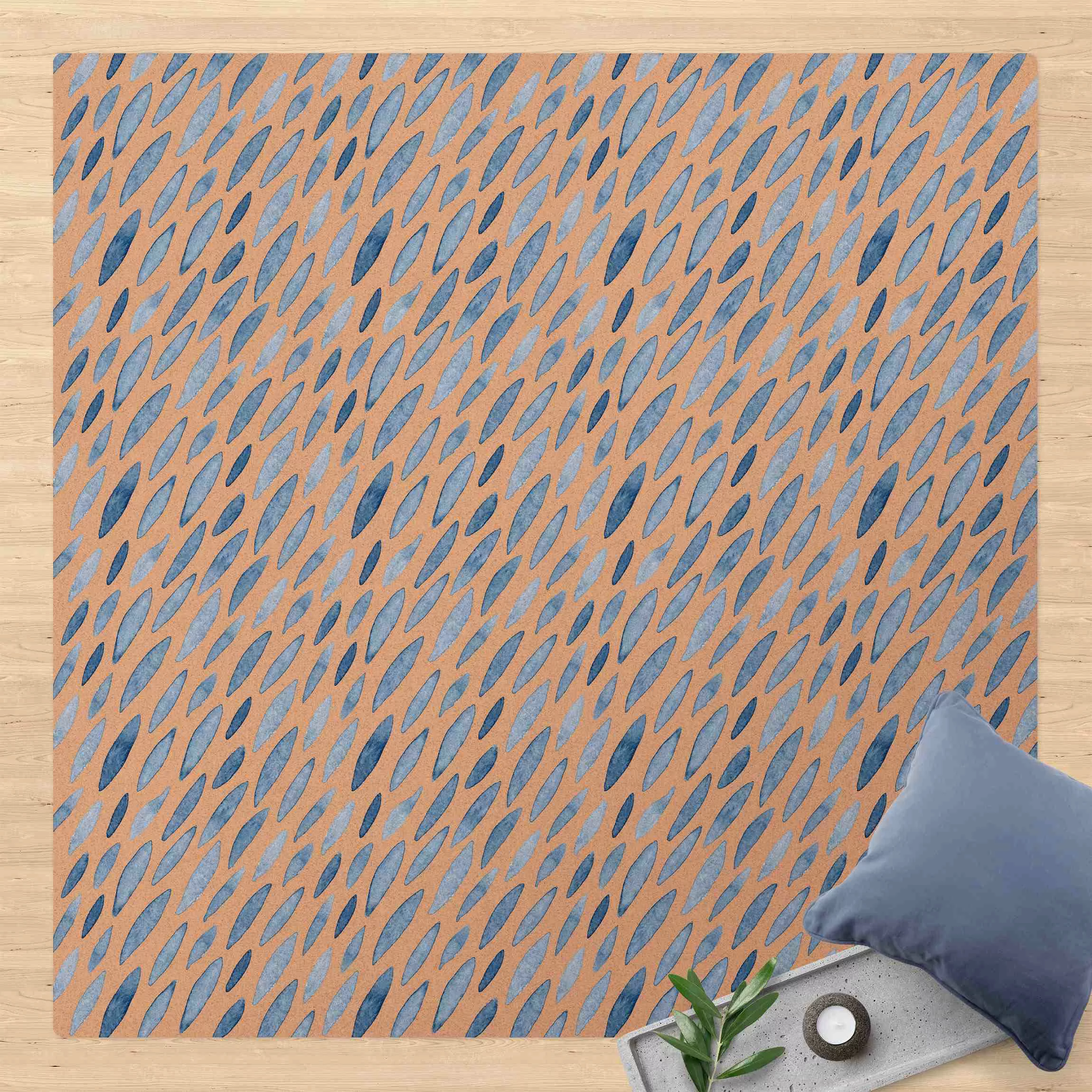 Kork-Teppich Aquarell Regen in Indigo klein und groß günstig online kaufen