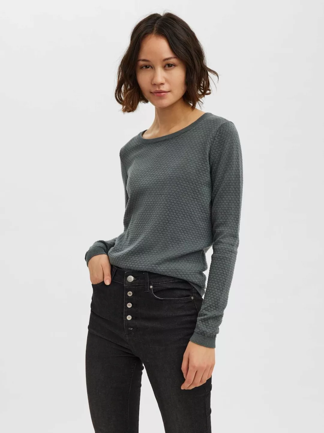 Vero Moda Rundhalspullover VMCARE STRUCTURE LS O-NECK BLOU NOOS günstig online kaufen