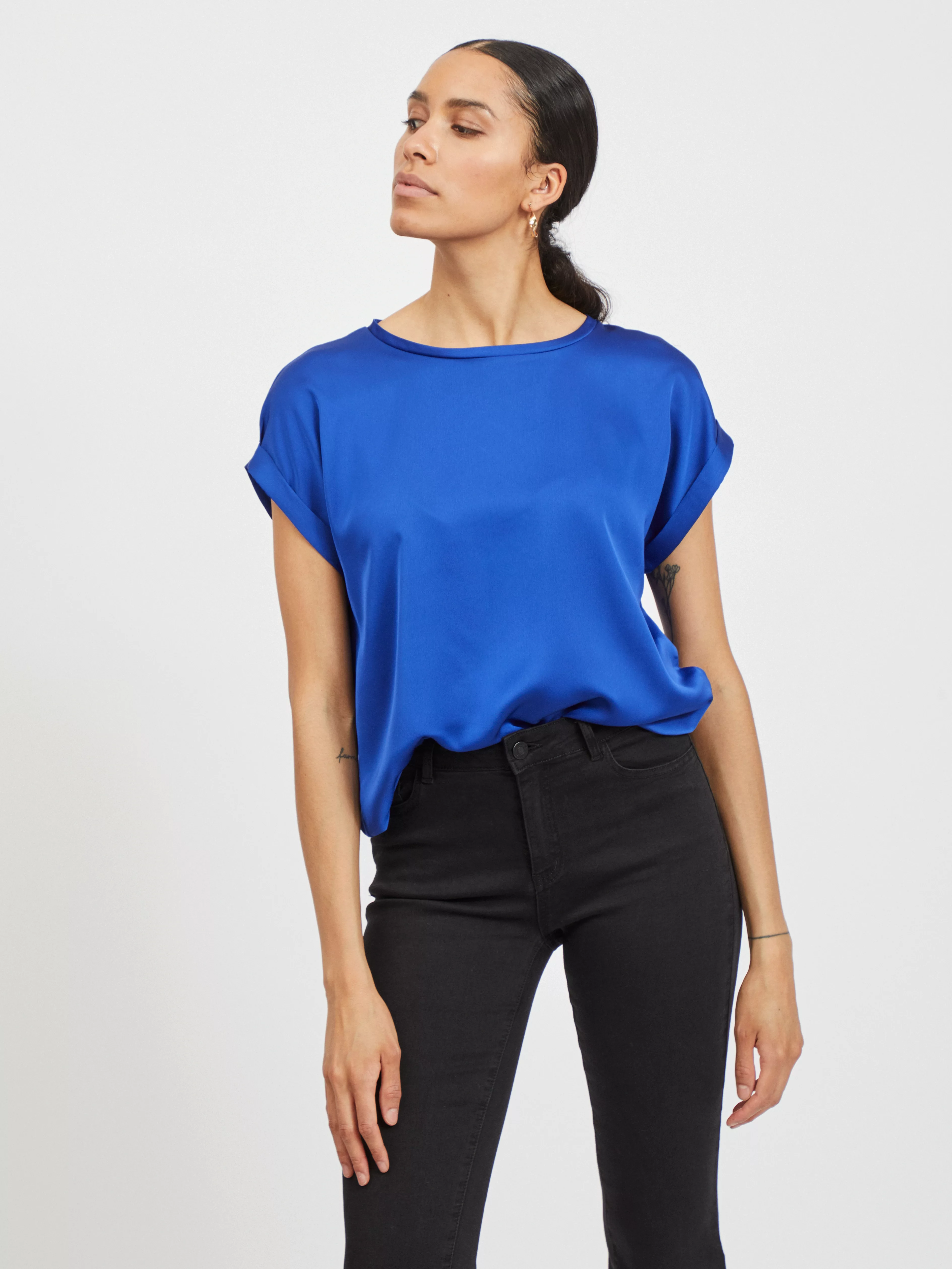 Vila T-Shirt Satin Blusen T-Shirt Kurzarm Basic Top Glänzend VIELLETTE VIEL günstig online kaufen